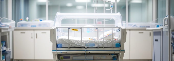 empty incubator crib pediatric intensive care unit