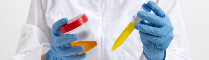 lab doctor performing medical exam of urine